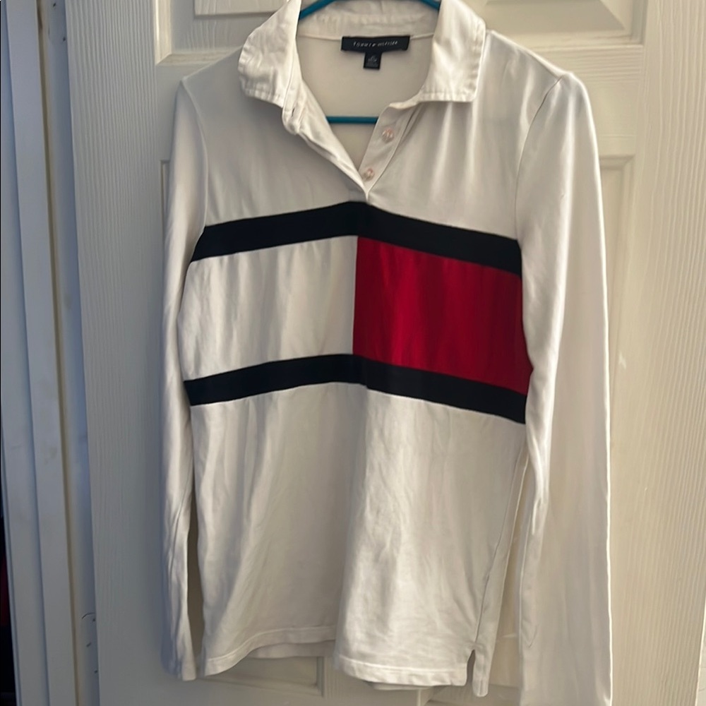 Tommy Hilfiger Women’s White Shirt with Red and Black Stripes